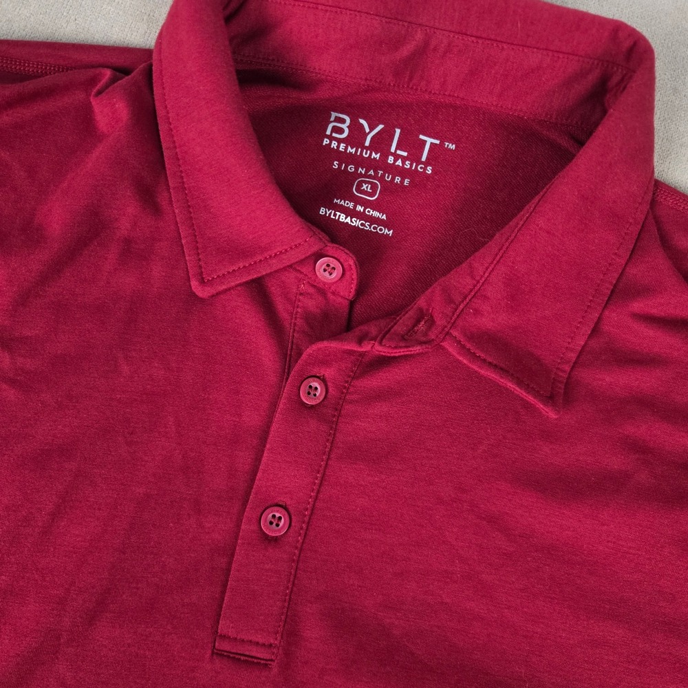 BYLT Premium Basics Signature Polo Shirt Mens XL Red Short Sleeve Curved Hem